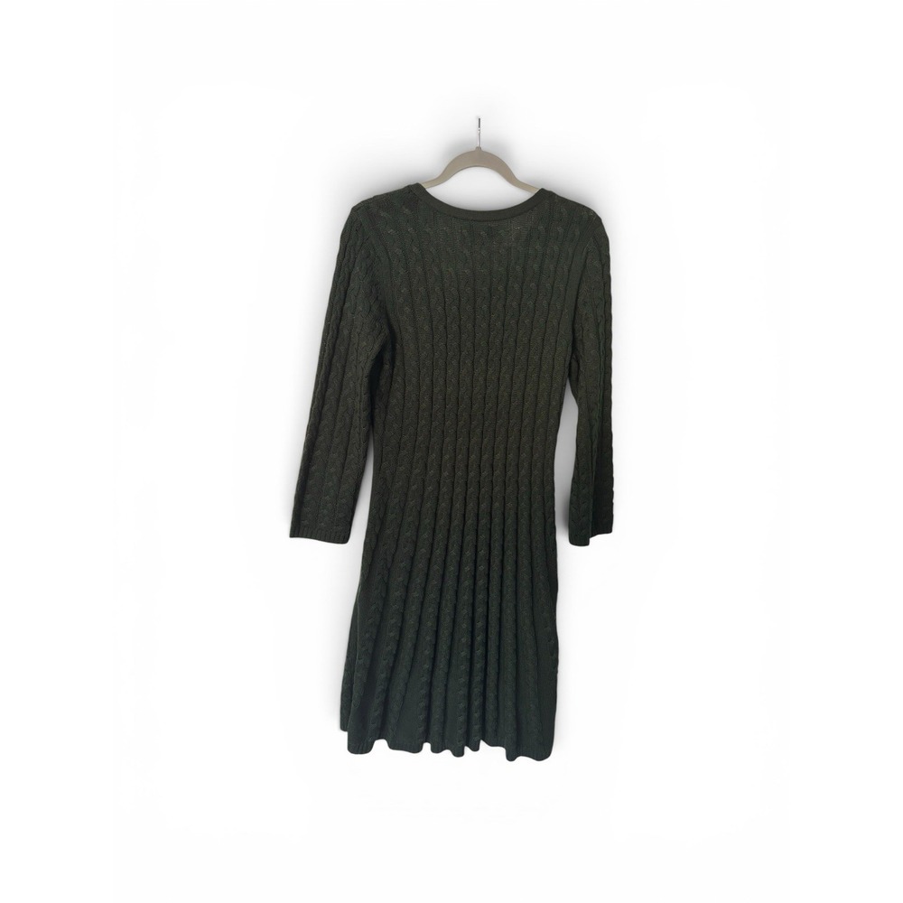 Jessica Howard Cable Knit Sweater Dress Women L Green V Neck 3/4 Sleeve A Line - Picture 3 of 7